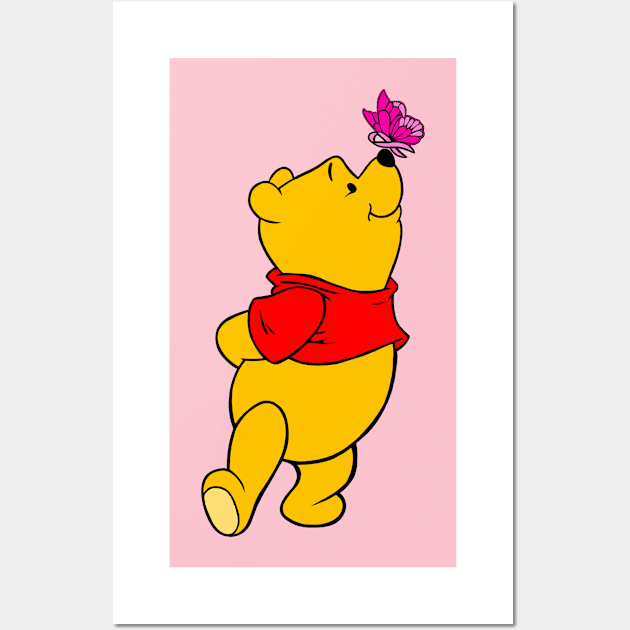 Yellow Bear with Awareness Ribbon Butterfly (Pink) Wall Art by CaitlynConnor